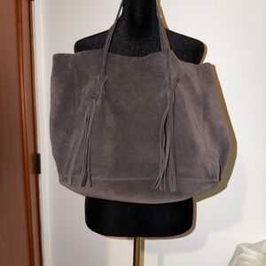Below the belt Elegant Gray Suede Tote Bag genuine leather